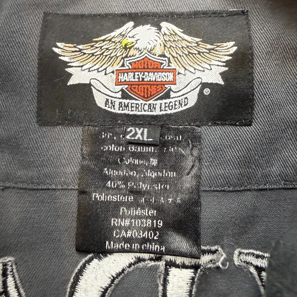 Harley Davidson Willie G Skull Work Shirt Mens 2XL Gray Short Sleeve 99031-08VM